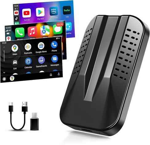 محول CarPlay اللاسلكي وAndroid التلقائي مع Netflix YouTube Google Play، 2023 ترقية Magic Box CarPlay Ai Box لسيارات CarPlay السلكية في المصنع، تحديث عبر الإنترنت، 5 جيجا هرتز WiFi، بطاقة TF، النسخ المتطابق in Kuwait