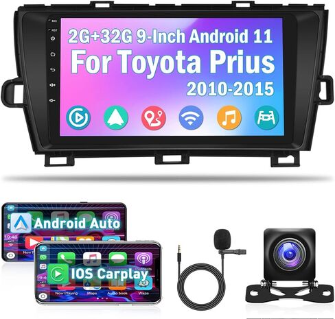 ستيريو سيارة Roinvou Android لسيارة Toyota Prius (LHD) 2010-2015، راديو سيارة CarPlay لاسلكي مدمج مع Android Auto، شاشة لمس 9 بوصات في لوحة القيادة GPS ودعم مرآة Link BT FM WiFi AHD رؤية خلفية in Kuwait