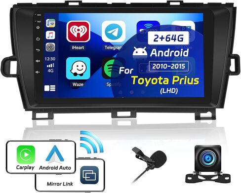 Roinvou 8 Cores 4+64G Android Radio Upgrade for Toyota Prius 2010-2015(LHD), 9'' HD Touchscreen with Wireless CarPlay Android Auto GPS Navigation WiFi Backup Camera Mirror Link Bluetooth RDS Mic in Kuwait