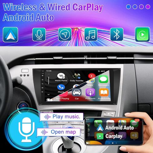 ستيريو سيارة Roinvou Android لسيارة Toyota Prius (LHD) 2010-2015، راديو سيارة CarPlay لاسلكي مدمج مع Android Auto، شاشة لمس 9 بوصات في لوحة القيادة GPS ودعم مرآة Link BT FM WiFi AHD رؤية خلفية in Kuwait