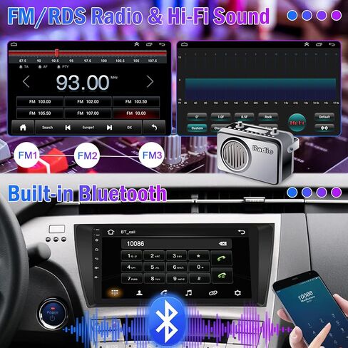 ستيريو سيارة Roinvou Android لسيارة Toyota Prius (LHD) 2010-2015، راديو سيارة CarPlay لاسلكي مدمج مع Android Auto، شاشة لمس 9 بوصات في لوحة القيادة GPS ودعم مرآة Link BT FM WiFi AHD رؤية خلفية in Kuwait