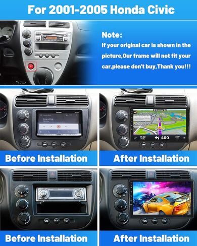 4G+64G Android 13 Car Stereo for 2001-2005 Honda Civic Radio, 9 Inch IPS Touch Screen Radio with Wireless Apple Carplay Android Auto, Bluetooth GPS WiFi 36EQ DSP FM RDS SWC+Mic, AHD Backup Cam in Kuwait