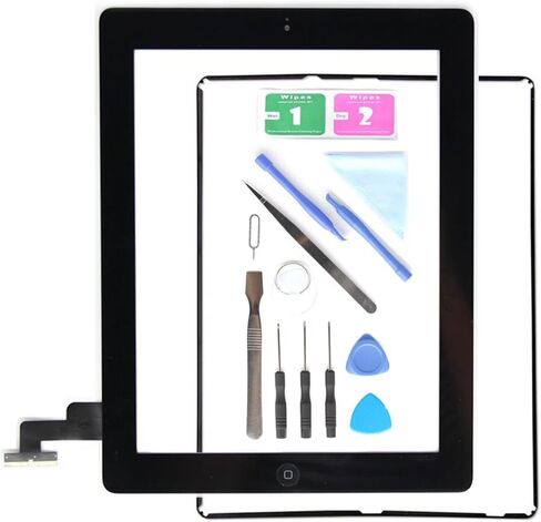 الاختيار الاول شاشة بديلة لجهاز ايباد 2 A1395 A1396 A1397، محول رقمي لشاشة لمس ايباد 2، مجموعة زجاجية امامية - تتضمن زر الصفحة الرئيسية + حامل كاميرا + لاصق مثبت مسبقًا + مجموعة ادوات in Saudi Arabia
