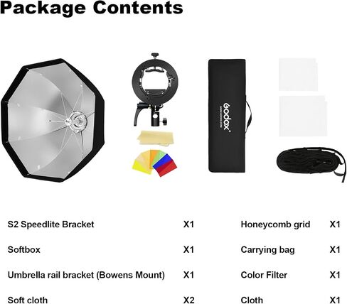 Godox SB-UE 37inch/95cm Umbrella Octagon Softbox with S2 Speedlite Bracket Bowens Mount Holder and Honeycomb Grid for Photography Studio Strobe Flash Speedlite Speedlight in Kuwait