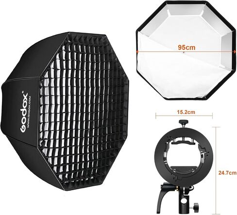 Godox SB-UE 37inch/95cm Umbrella Octagon Softbox with S2 Speedlite Bracket Bowens Mount Holder and Honeycomb Grid for Photography Studio Strobe Flash Speedlite Speedlight in Kuwait