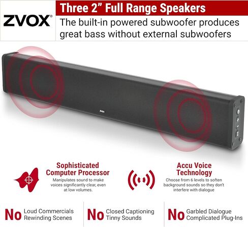 مكبر صوت ZVOX SB380 للتلفزيون مع تعزيز حوار AccuVoice، مكبر صوت من الألومنيوم مع مضخم صوت مدمج، شريط مكبر صوت منزلي قابل للتثبيت على الحائط للحصول على صوت أكثر وضوحًا، شريط صوت تلفزيون 35.5 بوصة مع تسوية الإخراج in Kuwait