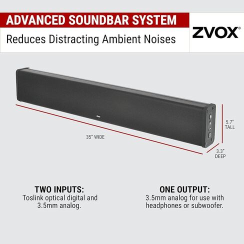 مكبر صوت ZVOX SB380 للتلفزيون مع تعزيز حوار AccuVoice، مكبر صوت من الألومنيوم مع مضخم صوت مدمج، شريط مكبر صوت منزلي قابل للتثبيت على الحائط للحصول على صوت أكثر وضوحًا، شريط صوت تلفزيون 35.5 بوصة مع تسوية الإخراج in Kuwait
