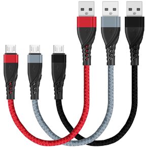 SUMPK Micro USB Cable 1FT[3Pack], Short USB to Micro Braided USB 2.0 Fast Charging and Data Sync Cord for Samsung Galaxy S6 S7 Edge,Moto G5,Sony Xperia Z3 Z5, Power Bank and Android Phone