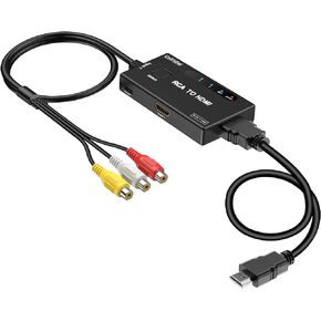 RCA to HDMI Converter, AV to HDMI Converter Adapter 2 in 1 Out(1 RCA and 1 hdmi in) HDMI Out with HDMI Cable Support 4K@60Hz 3D 1080P for VHS VCR Xbox PS5 Roku Blue-Ray DVD Players in Kuwait