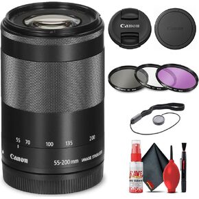 Canon EF-M 55-200mm f/4.5-6.3 is STM Lens (Black) (9517B002) + Filter Kit + Cap Keeper + Cleaning Kit + More (Renewed) in Saudi Arabia