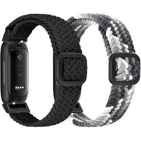 أشرطة FTYQUEE مضفرة وقابلة للتعديل متوافقة مع Fitbit Inspire 3/Inspire 2/Inspire HR/Inspire/Ace 3/Ace 2 للنساء والرجال، أساور معصم رياضية من قماش النايلون المرن لـ Fitbit Inspire 3/2 (أسود + أسود أبيض) in Kuwait