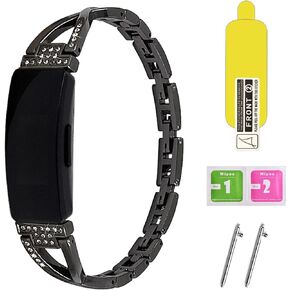 حزام لـ Fitbit Inspire 2 Women، حزام ساعة Aolly ضيق ورفيع بديل مع واقي شاشة واحد، سوار ساعة من حجر الراين على شكل X متوافق مع ساعة Inspire HR/Inspire الذكية in Kuwait