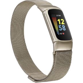 KOREDA متوافق مع Fitbit Charge 5 Bands للنساء والرجال، حلقة شبكية من الفولاذ المقاوم للصدأ قابلة للتعديل بديلة لسوار المعصم المغناطيسي Fitbit Charge 5 المتطور للياقة البدنية والصحة (ذهبي شامبين) in Kuwait