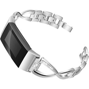 Hopply Compatible with Fitbit Charge 3 /Charge 4 Bands for Women Girl, Metal Replacement Charge 3 hr Wristbands Strap with Bling Rhinestone for Fitbit Charge 4 Special Edition(Black)
