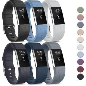 Tobfit 6 PACK Sport Bands Compatible with Fitbit Charge 2 Bands for Women Men, Soft Silicone Waterproof Straps Replacement Wristbands for Fitbit Charge 2 / Charge 2 HR Fitness Tracker in Kuwait