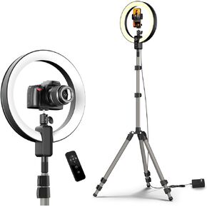 SupeDesk حامل ثلاثي للهاتف مزود بإضاءة حلقية مقاس 12 بوصة، لكاميرا الهاتف/DSLR مقاس 3.5 ~ 6.7 بوصة، 1700 لوكس، 3 ألوان 5 سطوع، جهاز تحكم عن بعد لاسلكي، منفذ شحن الهاتف، قابل للتعديل، بث مباشر، Tiktok، YouTube in Kuwait