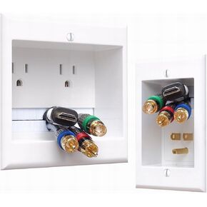 TWO-PRO-6 Dual Outlet TV Cord Hider for Wall Mounted TVs - Recessed In-Wall Cable hider System for Power & Low Voltage - Matches Existing Outlets -Hide Wires With this Easy DIY Install Kit