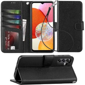 Arae Case for Samsung Galaxy PU Leather Wallet Case Cover (S10-6.1 inch, Black)