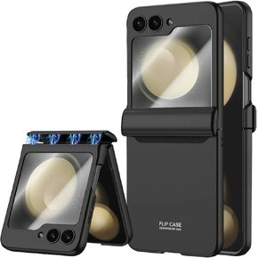 for Samsung Galaxy Z Flip 5 Case, Hinge Protection, Built-in Screen Protector, Wireless Charging, Shockproof, Anti Scratch Slim Phone Protective Cover for Galaxy Z Flip 5, 2023 Black