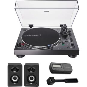 Audio Technica AT-LP120XBT-USB Bluetooth Wireless Direct-Drive USB Turntable Bundle with Bluetooth Monitor Speakers, Turntable Stylus Scale, and Cleaning Brush (4 Items) in Kuwait