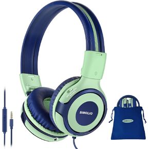 SIMOLIO Manyshare Series- Wired Kids Headphones with Microphone for School, 75/85/94 dB Volume Limit for Girls Tablet iPad PC, Corded Pink Headsets w/Share Port & Carry Bag for Travel Airplane Gaming in Kuwait