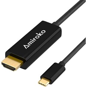 Amiroko USB C to HDMI Cable 6FT, USB 3.1 Type C (Thunderbolt 3 Compatible) to HDMI Adapter 4K Cable for MacBook, MacBook Pro, Dell XPS 13/15, Galaxy S8/Note 8 etc to HDTV, Monitor, Projector - Gray