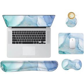 DINKY Keyboard Wrist Rest Pad, 4 in 1 Mouse Pads with Wrist Support Set Ergonomic, Memory Foam Mousepad with Durable Non-slip Rubber Base for Gaming, Office & Typing Pain Relief, Beautiful Floral