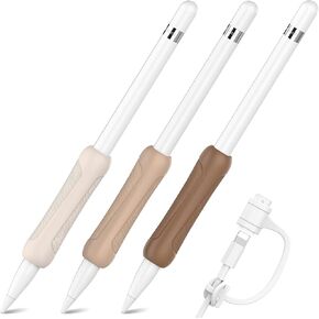 NIUTRENDZ 3 Pack Silicone Grip for Apple Pencil 2 & Apple Pencil Pro & iPencil (USB-C) Ergonomic Design Protective Case Cover Sleeve (Beige + Khaki + Brown) in Saudi Arabia