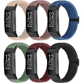 ShuYo Braided Stretchy Solo Loop Bands Compatible With Fitbit Charge 4 / Fitbit Charge 3/3 SE for Women Men Nylon Elastic Straps Wristbands for Fitbit Charge 4/3(6 Pack)
