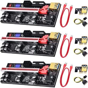 [2022 Newest Version] PCI-E Riser 1X to 16X Graphics Extension Cable for Bitcoin Litecoin ETH Coin Mining, 8 Solid Capacitors, 2X 6PIN and Molex 3 Power Options, 60cm USB 3.0 Cable(VER 010S, 3 Pack) in Kuwait