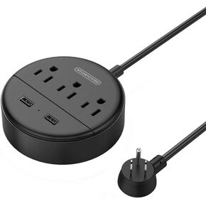 شريط طاقة بسلك تمديد بطول 10 أقدام مع منافذ USB، شريط طاقة NTONPOWER ذو قابس مسطح مع 3 منافذ 2 USB، محطة شحن مثبتة على الحائط للمنزل والمكتب وغرفة النوم والسفر، مدرج في قائمة ETL، أسود in Kuwait
