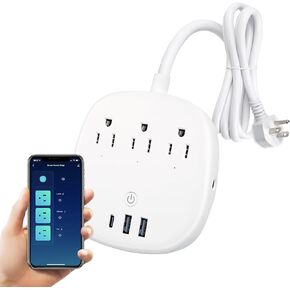 شريط طاقة ذكي BN-LINK مع شاحن سريع USB C بقدرة 30 وات، واقي من زيادة التيار يمكن التحكم فيه بشكل فردي يعمل مع Alexa Google Home، محطة شحن سطح المكتب مع سلك تمديد بطول 6 أقدام، للمنزل والمكتب