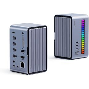 Hagibis Dual USB C Docking Station Triple Monitor, LED Strip Light USB-C Hub Type-C Adapter with 8K DP&HDMI, M.2 SSD Enclosure, 100W PD, USB 3.1, 1000Mbps RJ45 for MacBook Air Pro, Laptop (U100 Ultra) in Saudi Arabia