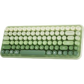 TISHLED Typewriter Keyboard Wireless 2.4GHz/Bluetooth/USB-C Wired Rechargeable Membrane Gaming Keyboard Linear Mechanical-Feel Switch Compact 85-Key Retro Round Keycaps for Multi-Device, Sweet Pink