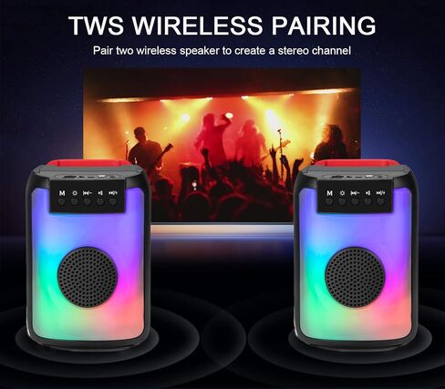 مكبر صوت بلوتوث CRLKSSJX، مكبر صوت مقاوم للماء IPX5 مع صوت عالي الدقة، وأضواء إيقاعية RGB متعددة الألوان، وقت تشغيل يصل إلى 8 ساعات، اقتران TWS، مكبرات صوت لاسلكية محمولة للمنزل، والحفلات، والخارج، والشاطئ in Kuwait