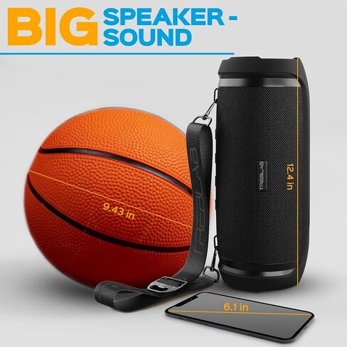 TREBLAB HD-Max - مكبر صوت بلوتوث كبير بصوت عالٍ - ستيريو 60 وات، بطارية 20 ساعة، باور بانك، IPX6 مقاوم للماء، TWS، مكبر صوت محمول مع صوت جهير عميق، مكبرات صوت لاسلكية خارجية مع موصل من النوع C وحزام حمل in Kuwait