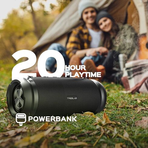 TREBLAB HD-Max - مكبر صوت بلوتوث كبير بصوت عالٍ - ستيريو 60 وات، بطارية 20 ساعة، باور بانك، IPX6 مقاوم للماء، TWS، مكبر صوت محمول مع صوت جهير عميق، مكبرات صوت لاسلكية خارجية مع موصل من النوع C وحزام حمل in Kuwait