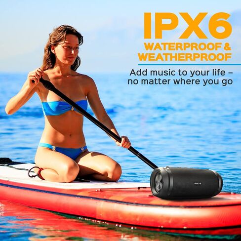 TREBLAB HD-Max - مكبر صوت بلوتوث كبير بصوت عالٍ - ستيريو 60 وات، بطارية 20 ساعة، باور بانك، IPX6 مقاوم للماء، TWS، مكبر صوت محمول مع صوت جهير عميق، مكبرات صوت لاسلكية خارجية مع موصل من النوع C وحزام حمل in Kuwait