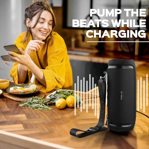 TREBLAB HD-Max - مكبر صوت بلوتوث كبير بصوت عالٍ - ستيريو 60 وات، بطارية 20 ساعة، باور بانك، IPX6 مقاوم للماء، TWS، مكبر صوت محمول مع صوت جهير عميق، مكبرات صوت لاسلكية خارجية مع موصل من النوع C وحزام حمل in Kuwait