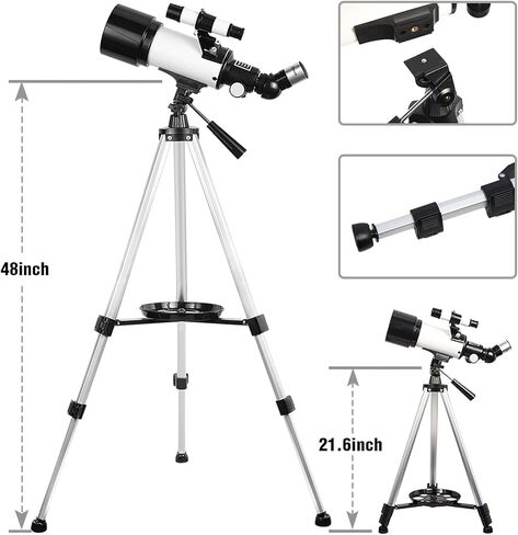 تلسكوبات للبالغين، فتحة 70 ملم 400 ملم، حامل AZ، تلسكوب للاطفال المبتدئين، بصريات متعددة الطبقات بالكامل، تلسكوب انكساري لعلم الفلك محمول مع حامل ثلاثي القوائم ومحول هاتف وشنطة ظهر in Kuwait