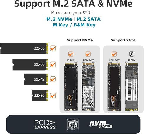 مايوو قارئ M.2 NVME/SATA SSD بمنفذ USB 3.0 ونوع C، ذاكرة مستديمة 10GBps، ساتا 6GBps، يدعم مفتاح M/B&M، هيكل من الالومنيوم، بدون ادوات، يدعم UASP، مقاس 2230/2242/2260/2280 in Kuwait