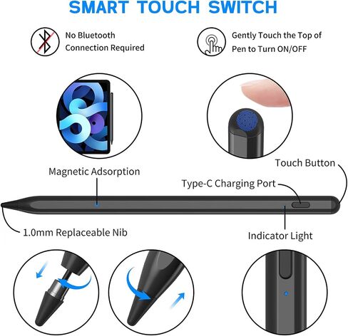 Stylus Pens for Touch Screens, NTHJOYS Active Stylus Pencil for iOS/Android with Magnetic Design Fine Point Stylist Compatible with Apple iPad/Pro/Air/Mini/iPhone/Tablets Writing & Drawing in Kuwait