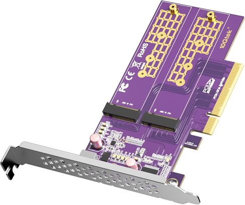 10Gtek 2-Port M.2 NVMe محول M-Key، PCIe X8 Gen3. يتطلب دعم BIOS للوحة الأم من أجل التشعب in Kuwait
