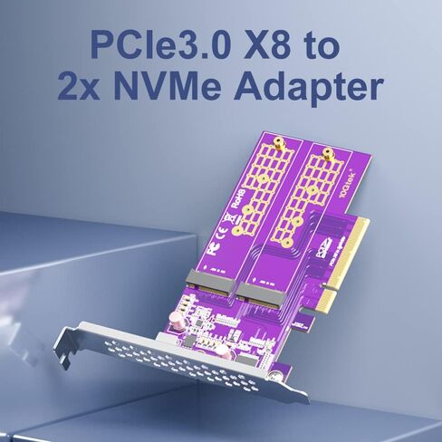10Gtek 2-Port M.2 NVMe محول M-Key، PCIe X8 Gen3. يتطلب دعم BIOS للوحة الأم من أجل التشعب in Kuwait