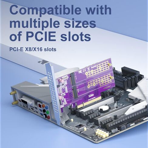 10Gtek 2-Port M.2 NVMe محول M-Key، PCIe X8 Gen3. يتطلب دعم BIOS للوحة الأم من أجل التشعب in Kuwait
