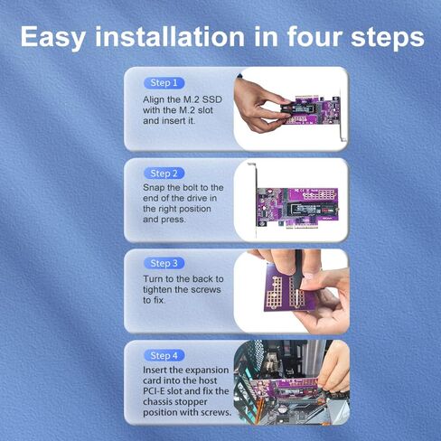 10Gtek 2-Port M.2 NVMe محول M-Key، PCIe X8 Gen3. يتطلب دعم BIOS للوحة الأم من أجل التشعب in Kuwait