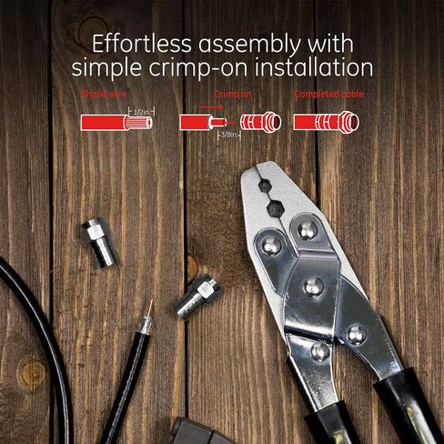 موصلات GE RG6 Crimp-On F-Type، عبوتان، استبدال الموصلات المكسورة وتجميع كابلات RG6، مقاومة للطقس، 35050 in Saudi Arabia