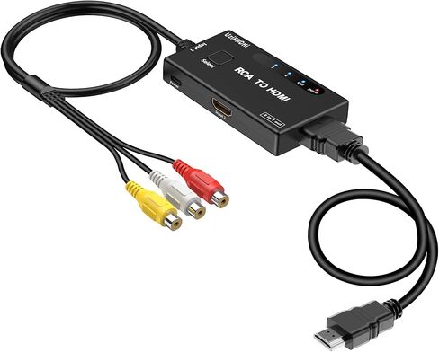 RCA to HDMI Converter, AV to HDMI Converter Adapter 2 in 1 Out(1 RCA and 1 hdmi in) HDMI Out with HDMI Cable Support 4K@60Hz 3D 1080P for VHS VCR Xbox PS5 Roku Blue-Ray DVD Players in Kuwait