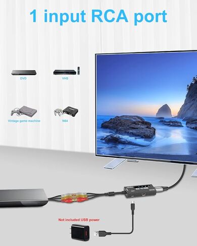 RCA to HDMI Converter, AV to HDMI Converter Adapter 2 in 1 Out(1 RCA and 1 hdmi in) HDMI Out with HDMI Cable Support 4K@60Hz 3D 1080P for VHS VCR Xbox PS5 Roku Blue-Ray DVD Players in Kuwait