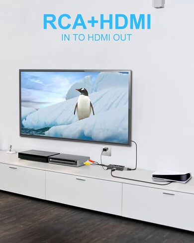 RCA to HDMI Converter, AV to HDMI Converter Adapter 2 in 1 Out(1 RCA and 1 hdmi in) HDMI Out with HDMI Cable Support 4K@60Hz 3D 1080P for VHS VCR Xbox PS5 Roku Blue-Ray DVD Players in Kuwait